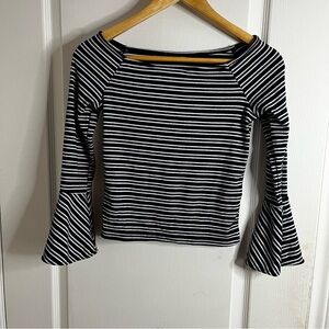 Striped Black and White Bell Sleeve Top